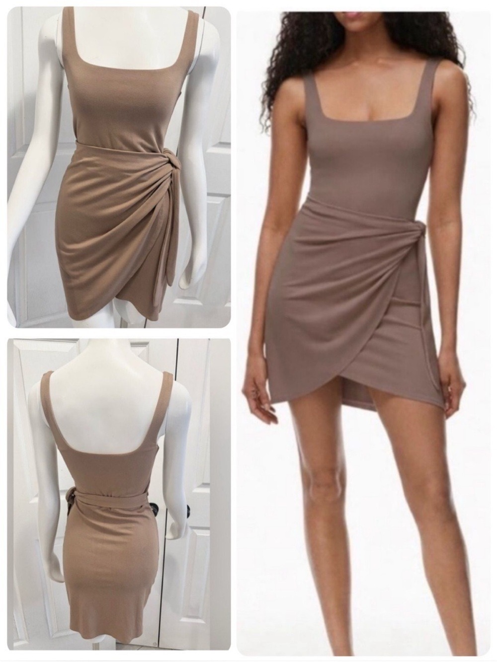 Aritzia Wilfred Saturn Mini Dress Jersey Wrap Dress Tan Brown Size Small